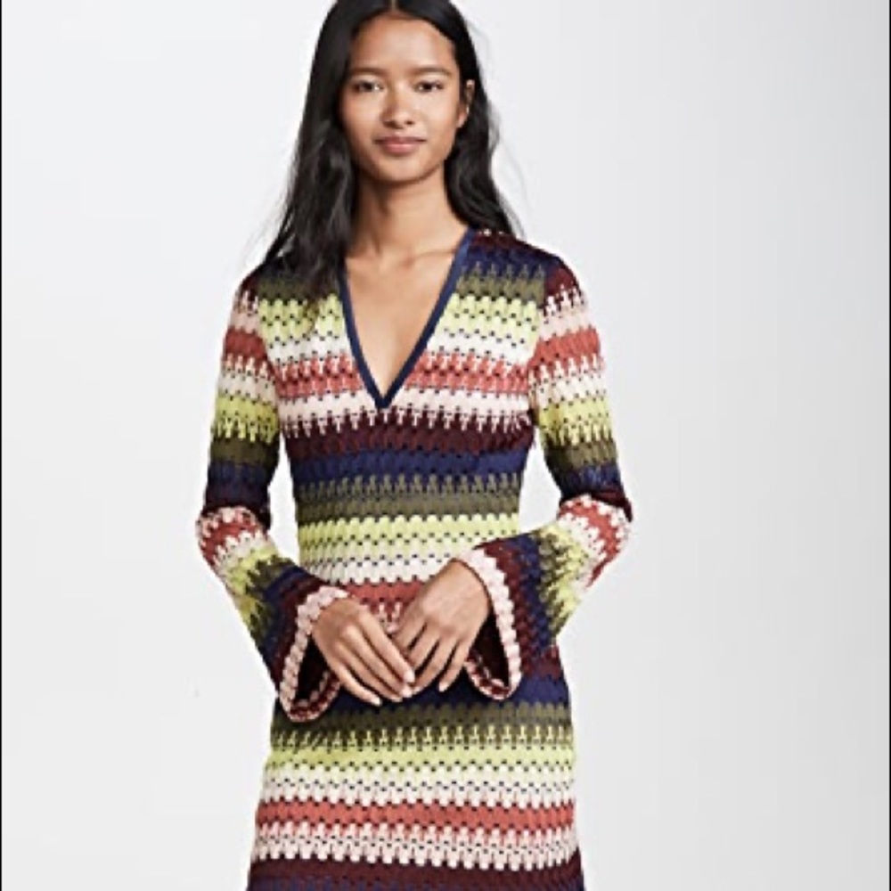 Ramy Brook Multicolor Crochet Knit Mini Dress - Navy, Olive, Rust, Cream